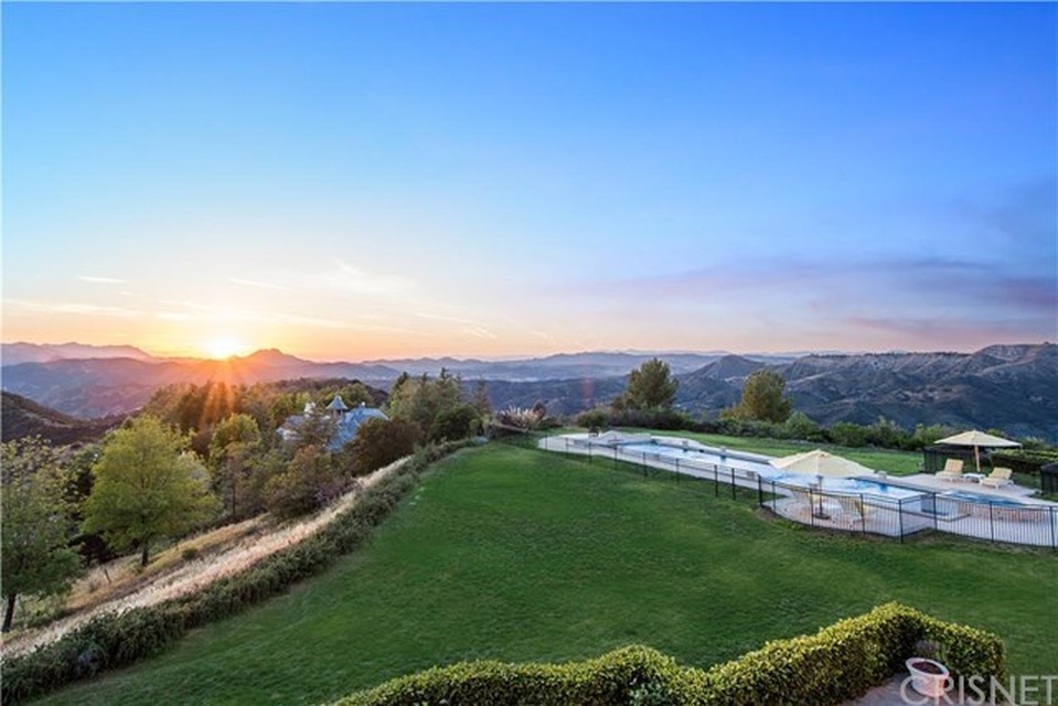 Aerial view of the pool and garden